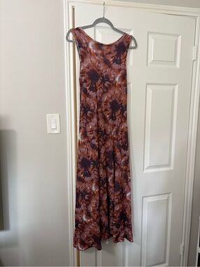 Zara Tie Dye Maxi Dress Size Small Brown Purple Boho Festival Flowy Stretch Knit